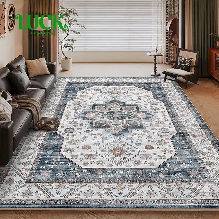 Polyester Printed Area Rug with Cotton Backing